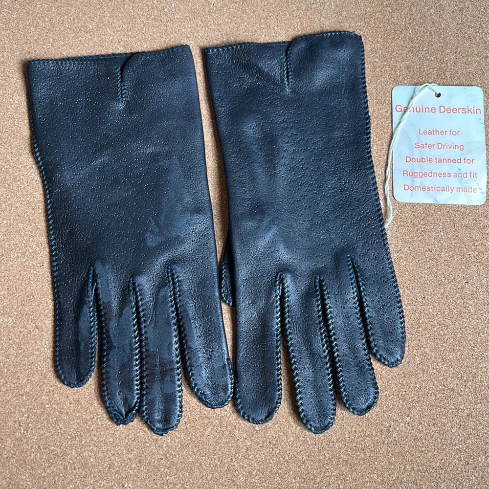 Deerskin Black Super Soft Leather Gloves driving size XL vintage